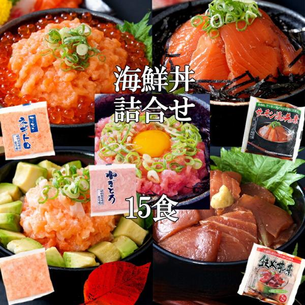 マグロ丼 ネギトロ丼 サーモン丼 海鮮丼詰合せ計15食（マグロ漬け・ネギトロ・サーモンネギトロ・サー...