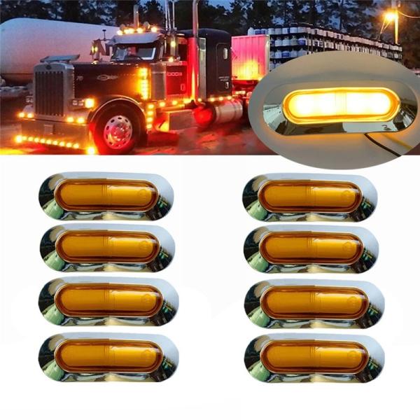 トラック/トレーラー用LEDライトサイドマーカー　アンバーカラー8灯セット　アウトラインマーカーラン...