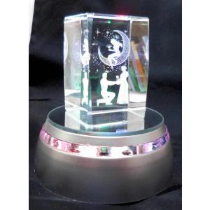 クリスタル　3D（小サイズ） レーザー彫刻　愛情　LED四色発光台　セット｜zakkahausu