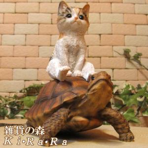 置物 動物 可愛い 猫と亀の置物　リアルな猫の置物　仔ねことカメ　ネコのフィギア　ねこのオブジェ　ガーデニング　玄関先　ベランダアート