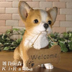 置物 動物 可愛い 犬の置物 チワワ　シンウエルカムボード　リアル　子いぬのフィギュア　イヌのオブジェ　ガーデニング　ベランダアート　装飾　店舗｜zakkakirara