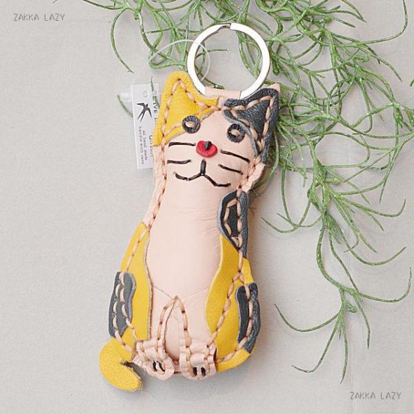 レザーキーホルダー ミケ　ピズム ねこ 猫 ネコ キャット レザーkeyホルダー レザーキーホルダー...