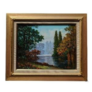 油彩画　瀬戸内海　田中浩二さん 田中浩二 「白浜海岸」油彩 油絵 額入り 画家 直筆 レトロ