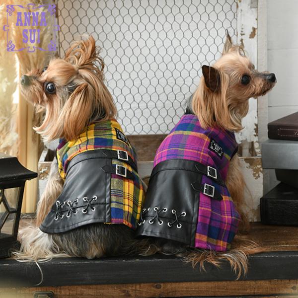 犬 服 犬服 ワンピース | ANNA SUI アナ スイ チェック柄フェイクレザーワンピース 23...