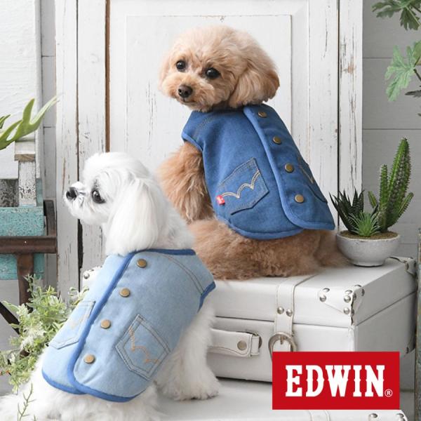 犬服 犬の服 犬 服 ドッグウェア EDWIN エドウィン デニム風ボアベスト 2022秋冬