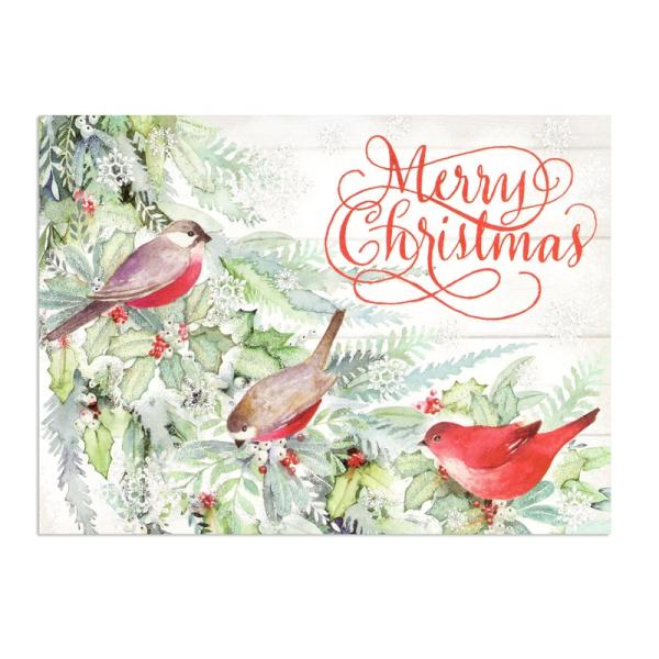 Punch Studio 【クリスマス】 二つ折りカード Lサイズ （小鳥×ヒイラギ×雪） ラメ付き