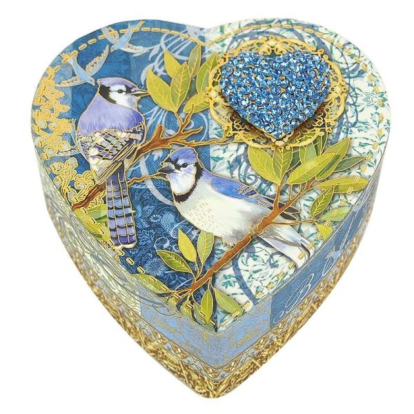 パンチスタジオ ハート型 ギフトボックス 収納 フタ付き Sサイズ（青い鳥） ブローチ付き バレンタ...