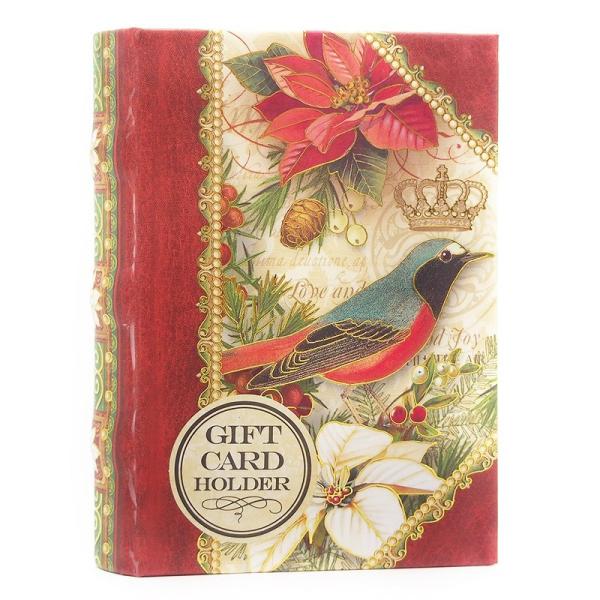 パンチスタジオ スモール ブックボックス 収納 フタ付き ギフトカードホルダー （ポインセチア×鳥）...