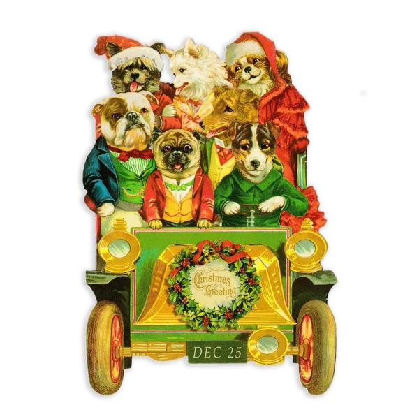 パンチスタジオ クリスマスカード スモールサイズ （イヌ×車） 封筒付き レトロ グリーティングカー...