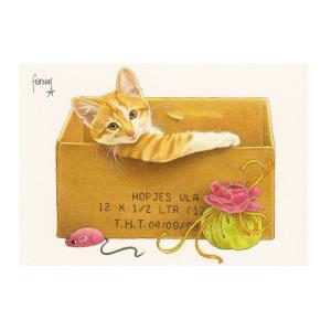 ART UNLIMITED ネコのポストカード （猫×段ボール×おもちゃ） グリーティングカード