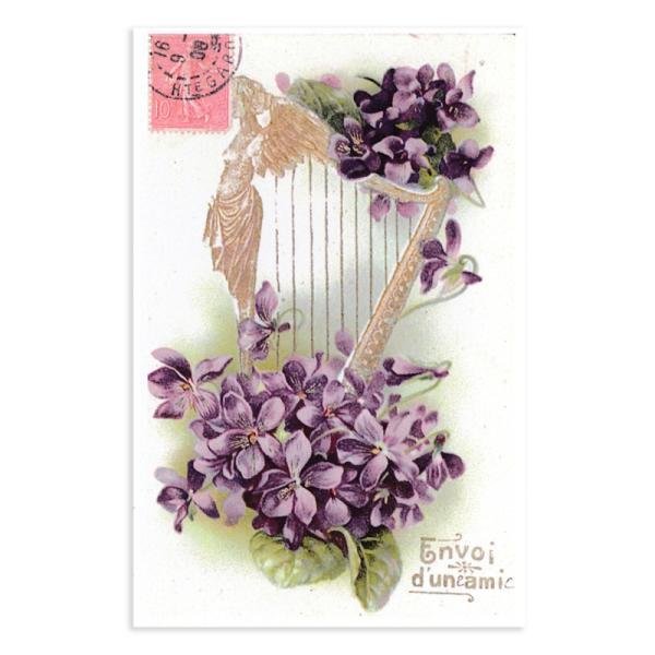 フランス製 ポストカード （ハープとスミレ） ラ・メゾンド・ヴィオレット グリーティングカード