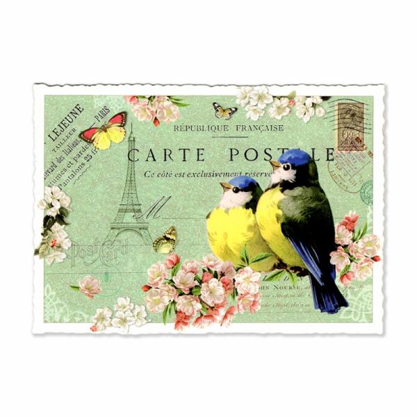 ドイツ製 ラメ＆ダイカット ポストカード  (パリの小鳥)