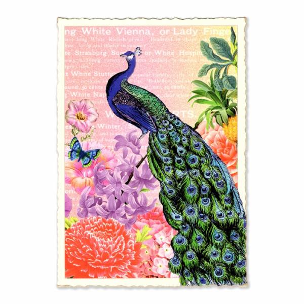 ドイツ製  ラメ＆ダイカットポストカード (孔雀)