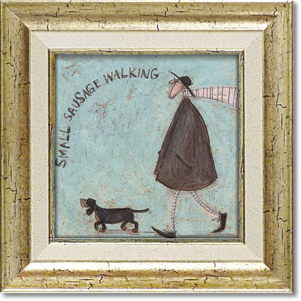 絵画 サムトフト 「小さなソーセージのおさんぽ」 インテリア 壁掛け 額入り イギリス 女性作家 お...