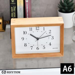 リズム Aシリーズ A6 時計 木枠 壁掛け おしゃれ 北欧 壁掛け 木目 アラーム 置き時計 掛け時計 置き掛け兼用 アラーム クオーツ時計 静か
