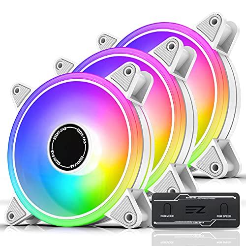 EZDIY-FAB 120mm ARGB ホワイトPCケースファン PWM自動制御 静音 高性能 フ...