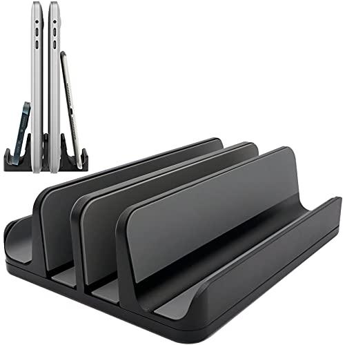 新型4in1ノートパソコンスタンド、縦置きスタンド、冷却スタンド、幅を調整可能、アルミニウム素材、省...