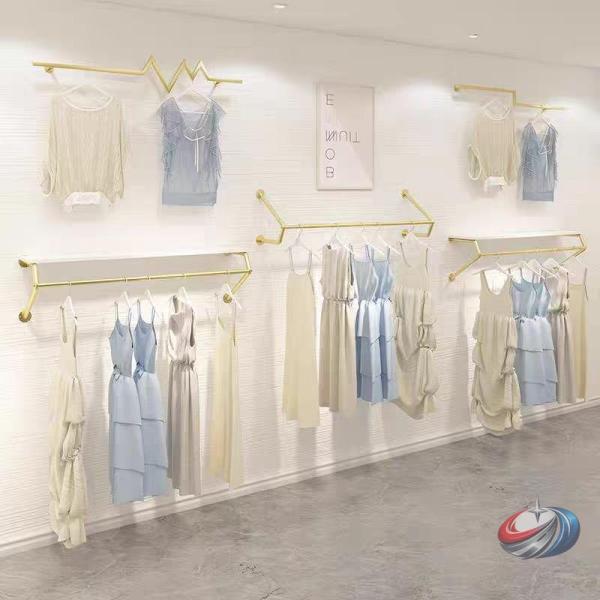 壁掛けハンガー衣料品陳列ラック　ゴールドコートラック８０ｃｍピークル洋服レールで店舗ディスプレイに　...