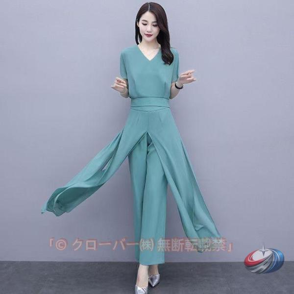 パンツドレスセットアップレディースパーティードレスパンツ結婚式お呼ばれ袖あり半袖大きいサイズ3L4L...