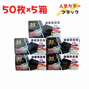 マスク カラー 不織布 高機能 99% カット 使い捨て ふつうサイズ 50枚入×5箱 （合計250枚入）ブラック｜zakkaya-sanryu