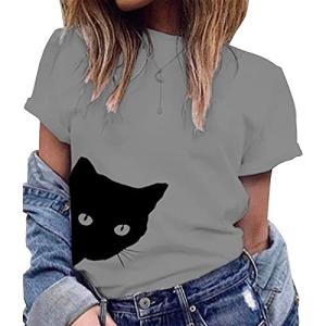 猫 Tシャツ 半袖 ネコ 柄 トップス 猫 ティーシャツ ねこ キャット 10 20 30 40 50 60 代 ユッタリ フィ