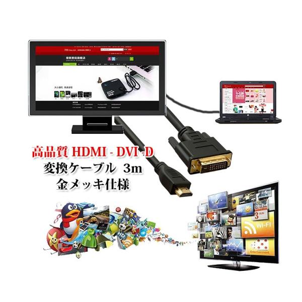 HDMI-DVI-D 変換ケーブル タイプAオス- DVI24pinオス　高品質HDMI-DVI-D...