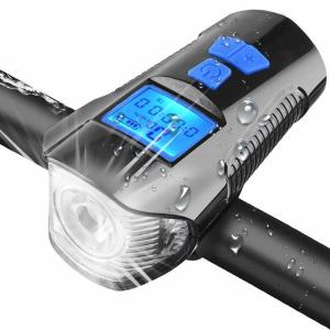 自転車用ライト 走行速度 距離 データ 自転車前照灯 照明 5600ｍAh 充電式 LED 広角 メーター付き ラッパ機能付き USB 4段階調光 超小型　tecc-cylight02｜zakkayacom