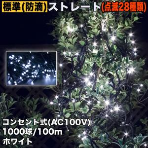 クリスマス 防滴 イルミネーション ストレート ライト 電飾 LED 1000球 100m ホワイト 白 ２８種点滅 Ｂコントローラセット｜zakkers223