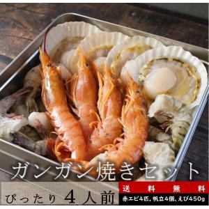 海老たっぷりガンガン焼き　4人前　赤エビ　ホタテ　ブラックタイガー　冷凍便　　BBQ　キャンプ飯　鍋パーティー