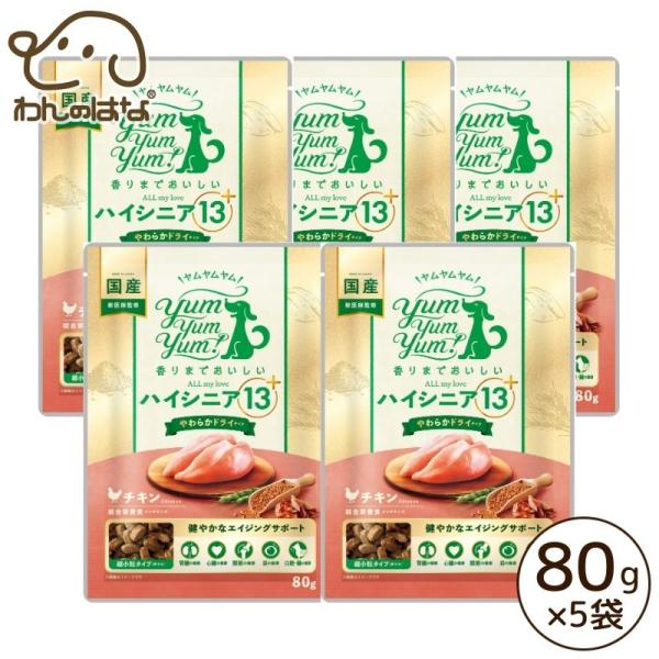 yum yum yum！ハイシニア 13+ チキン やわらかドライタイプ 80g×5袋