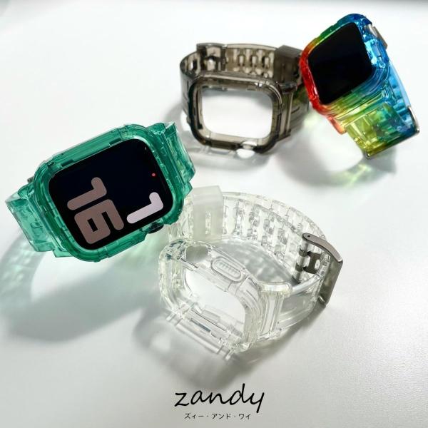 アップルウォッチ バンド クリア ベルト 一体式バンド Apple Watch series7 SE...