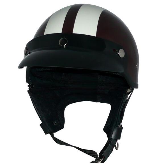 ZK-600 バイザー付きハーフジェット(ブラウン/アイボリーライン）SG公認125cc以下対応 耳...