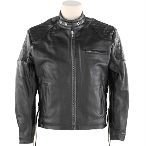 ポイント5倍！本革ライダース（編上げサイドシングル）しなやかな天然COWレザー（メス牛の革）製 背面...