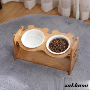 猫用食器犬(小中型犬)フードボール1個2個ボウル餌皿エサ皿陶器茶碗木製棚スタンド食べやすい１５°傾斜ペット用品フードスタンド可愛い｜zawazawastore