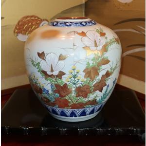 九谷焼 【伝統工芸名工】花瓶 陶器 本金赤牡丹孔雀 錦峰作 (限定品