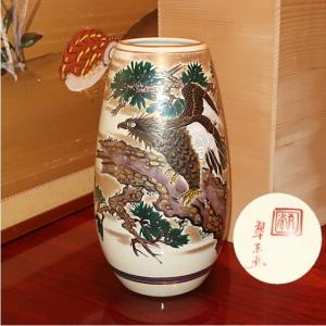 九谷焼 花瓶 陶器 古九谷人物 糠川清章（はせがわせいしょう）作