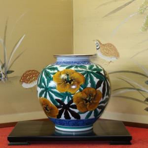 九谷焼 【逸品物】花瓶 陶器 金彩割取 陶洸作 15号（45cm)大型壺