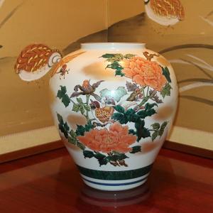 九谷焼 【逸品物】花瓶 陶器 金彩割取 陶洸作 15号（45cm)大型壺