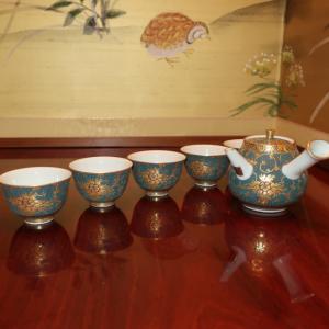 九谷焼 茶道具 十客茶器揃（急須・碗10ヶ入） 本金赤牡丹孔雀 錦苑作