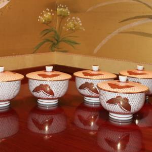 九谷焼 茶道具 抹茶茶碗 青粒鉄仙（新古今和歌集細字入り） 錦泉作