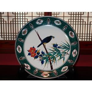 九谷焼 皿 河上竜三（龍三）作 色絵鶇鳥図飾皿 item no.2f519