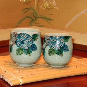 九谷焼　長谷川紀代　ぐい呑２客セット 九谷焼 酒盃 ぐい呑み 酒器 古九谷風双鶴図 西田伸也作 日展作家