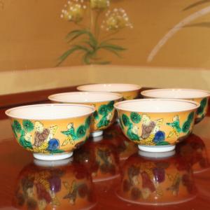 九谷焼 茶道具 十客茶器揃（急須・碗10ヶ入） 本金赤牡丹孔雀 錦苑作