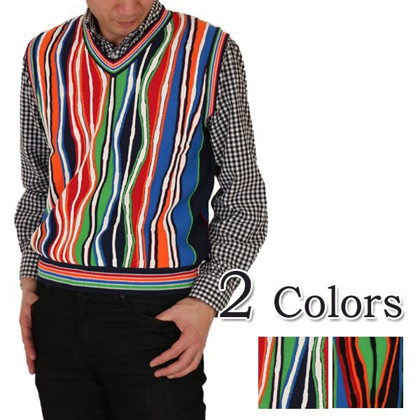 国産 メンズ ジャガード ベスト イタリア Vネック デザイン メンズ 男性 ニット おしゃれ 個性...