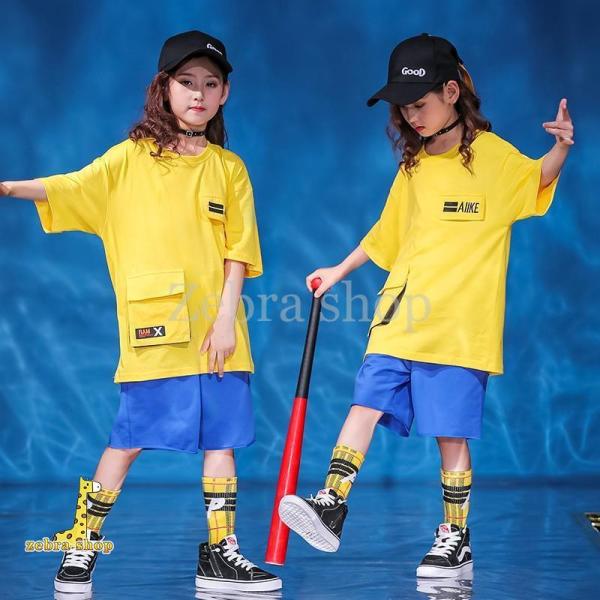 ストリート風 キッズ ダンス衣装 ヒップホップ 子供服 B系 HIPHOP ゆったり ダンスtシャツ...