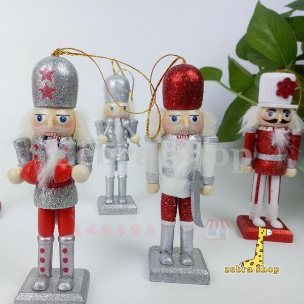 クリスマス オーナメント 12cm くるみ割り人形 銀色シルバー 木質人形5個セット ツリー飾り 吊...