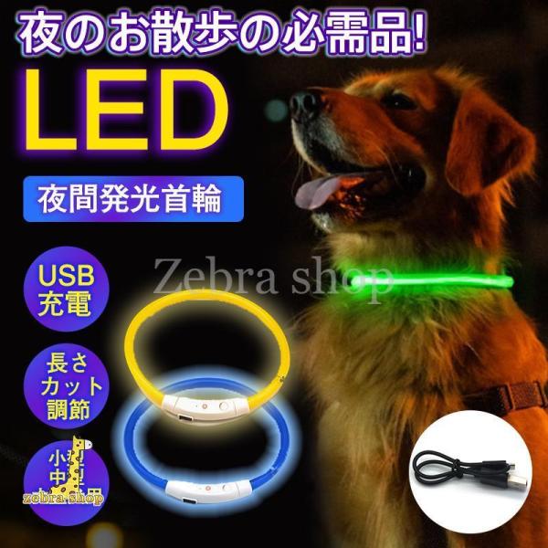 犬 首輪 LEDライト 光 光る首輪 USB充電式 ペット 猫 リード 点灯 点滅 蛍光 小型犬 中...