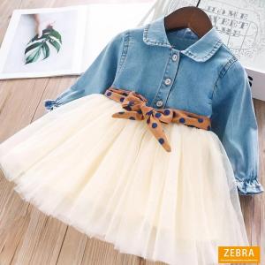 子供服 デニム ワンピース 春秋 女の子 丸首...の詳細画像1