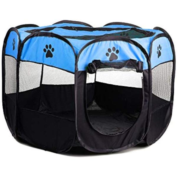 ペット用 犬 猫 ケージ 八角形 折りたたみサークル MDM( ブルー,  Ｍ)