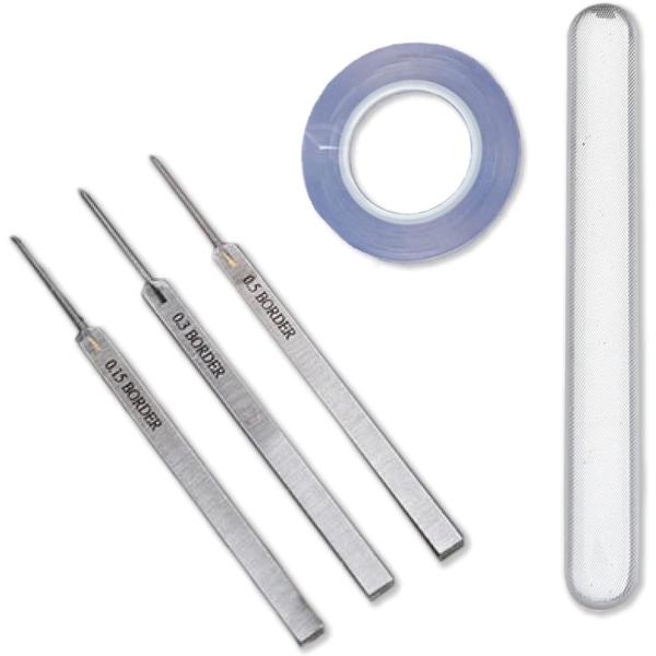 スジボリ タガネ プラモ用ガラスやすりとリードテープ付き。C面作成 工具 3本セット 0.15mm ...